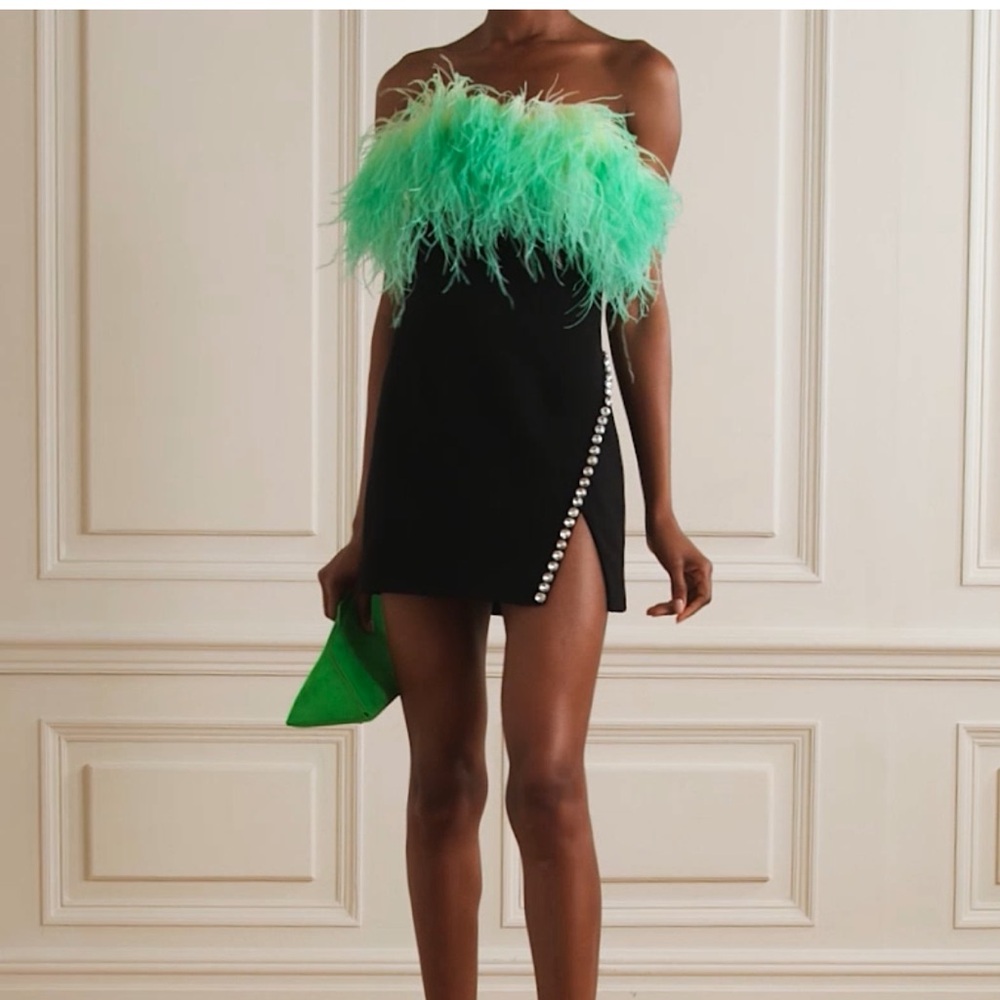 Self-Portrait Ombré Feather trim mini dress UK 06/US 02, NWT